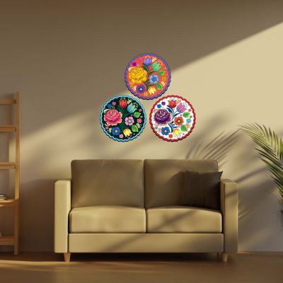 Set of 3 Decorative Floral Folk Art Wall Decor  Traditional Wall Art For for Living Room & Home Office | Housewarming Gift  Modern Artwork